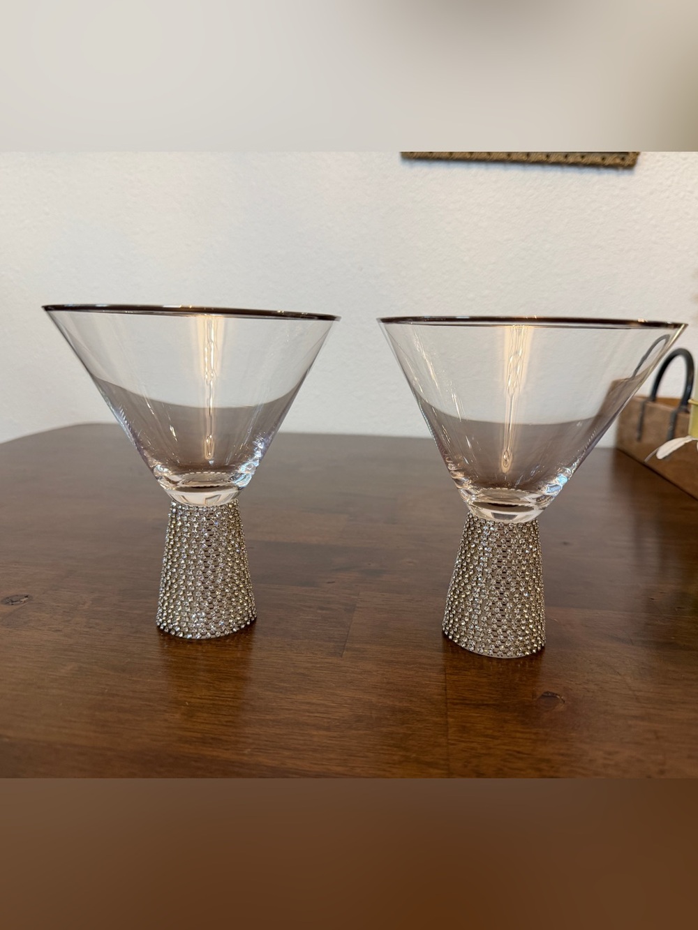 Rhinestone Martini Cocktail Glasses Set of Two